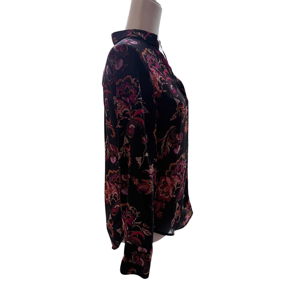 Liz Claiborne Women's Black & Pink Paisley Floral Long Sleeve Blouse, Size XS - Picture 3 of 12
